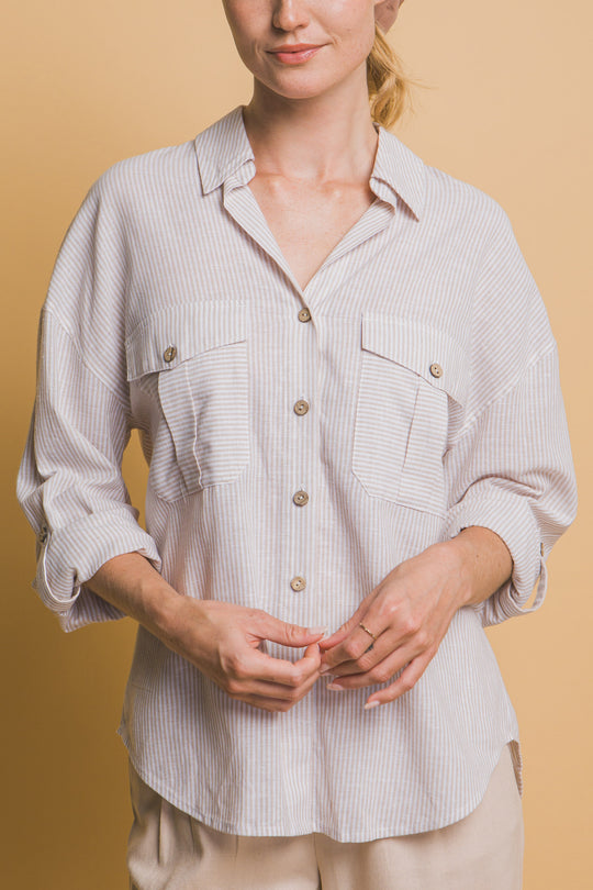 Camisa 3/4 Oversize con dos Bolsillos en frente