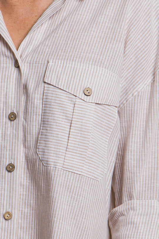 Camisa 3/4 Oversize con dos Bolsillos en frente