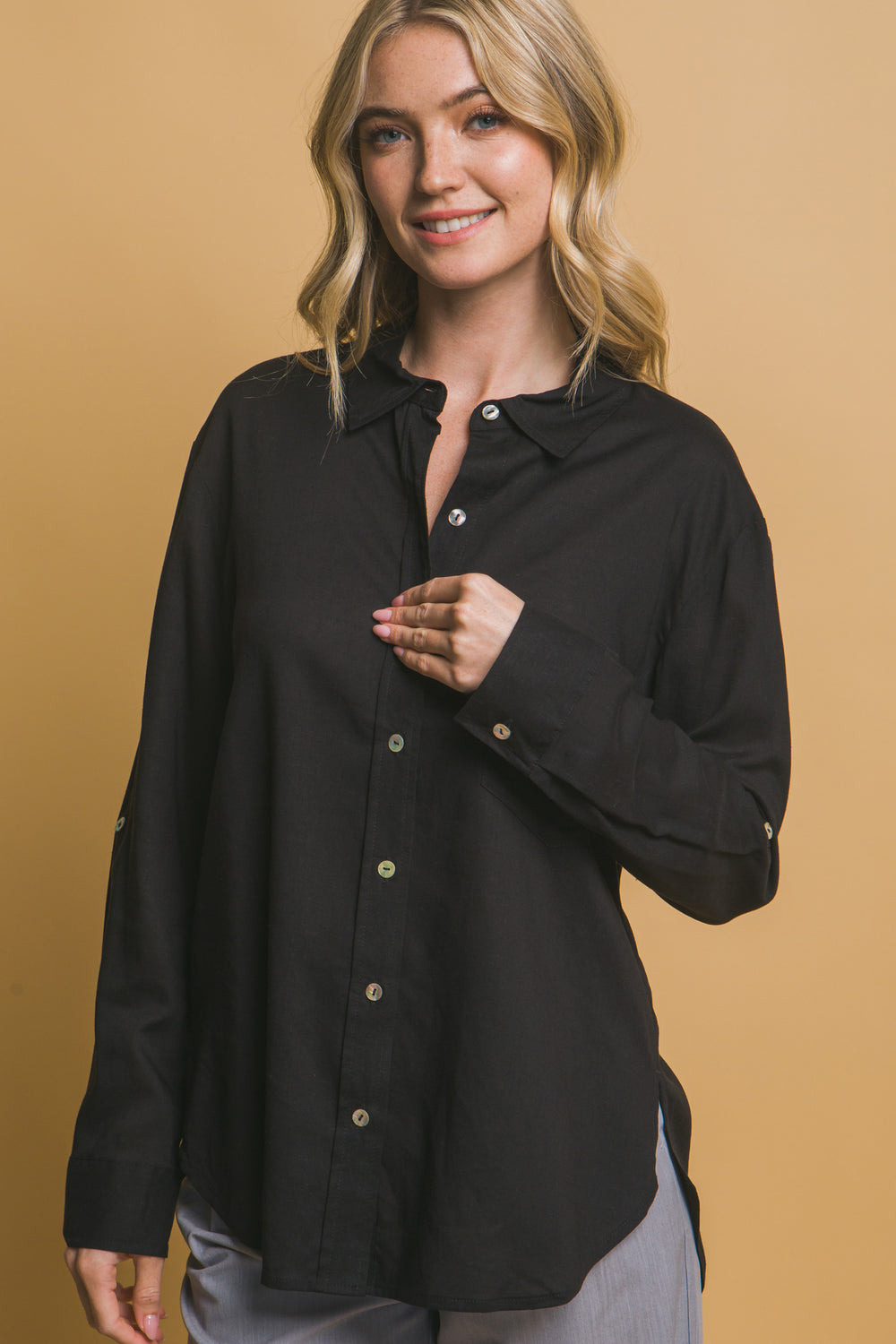 Camisa 3/4 Oversize Con Bolsilolo en Frente