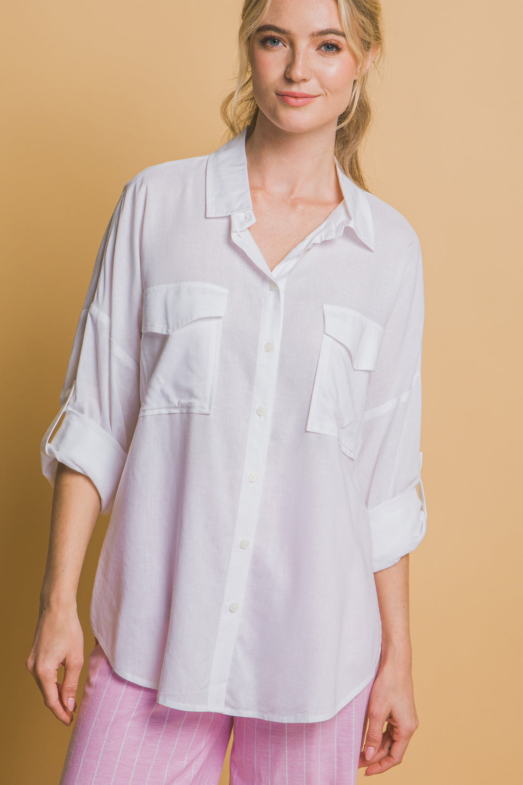 Blusa Overzise Con Bolsillos en Frente