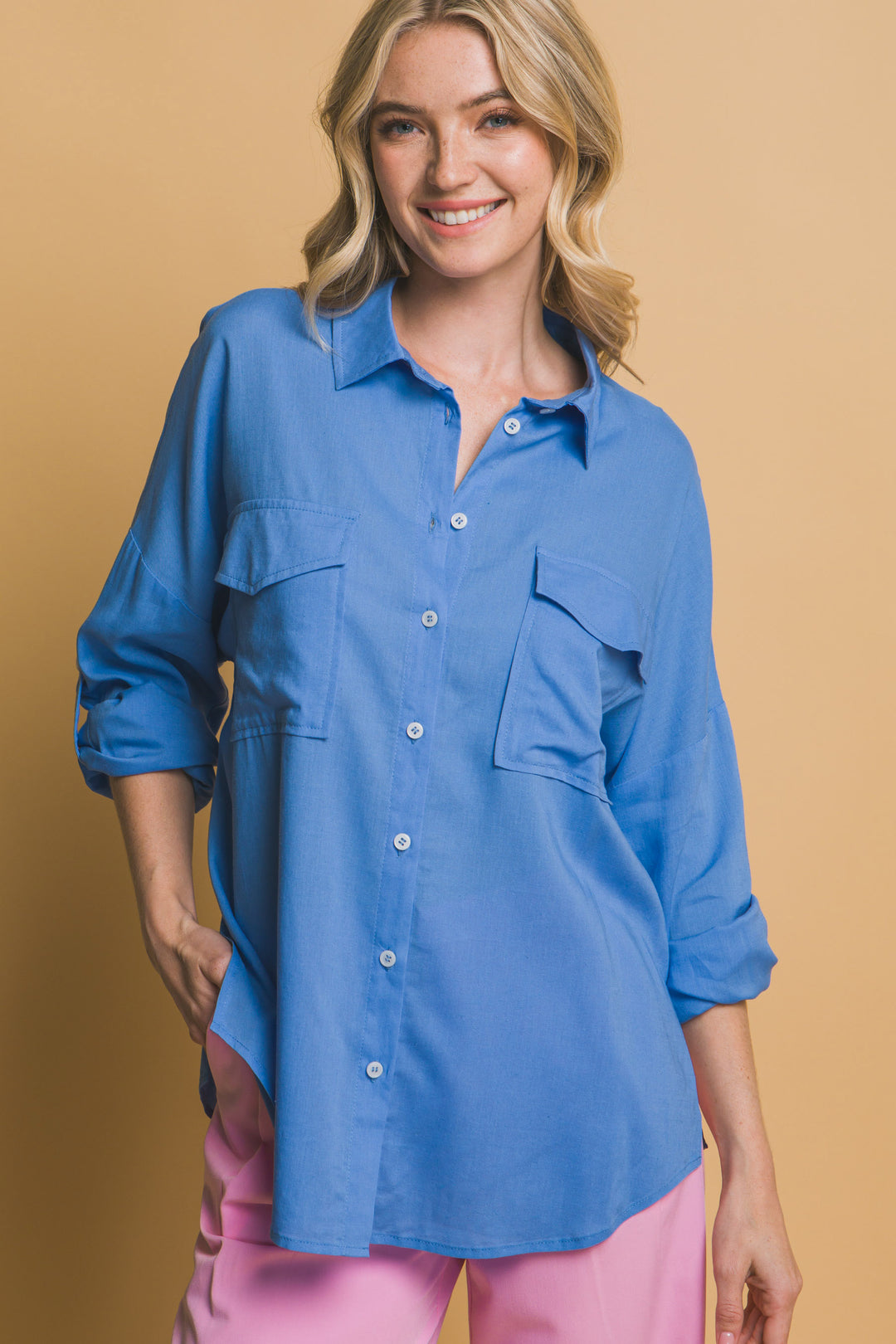 Blusa Overzise Con Bolsillos en Frente