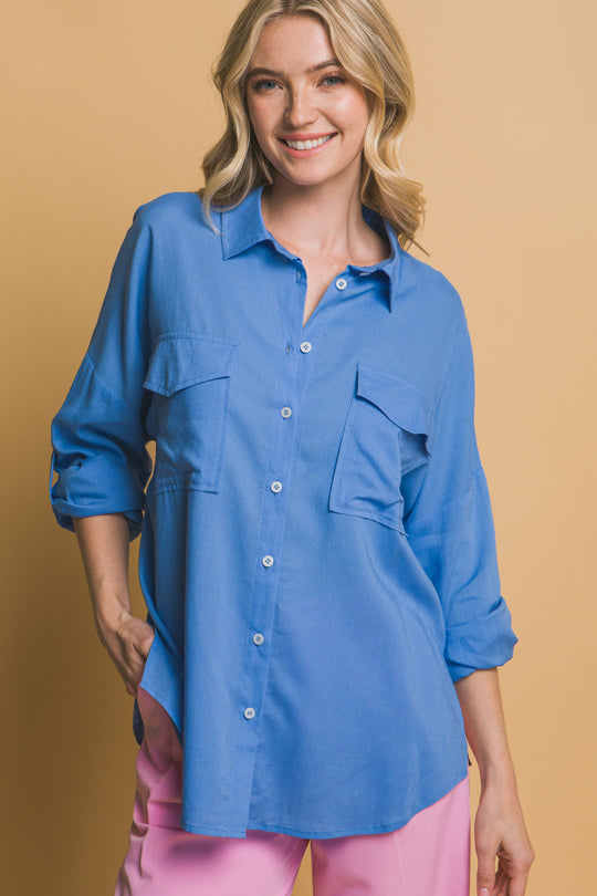 Blusa Overzise Con Bolsillos en Frente