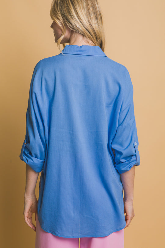 Blusa Overzise Con Bolsillos en Frente