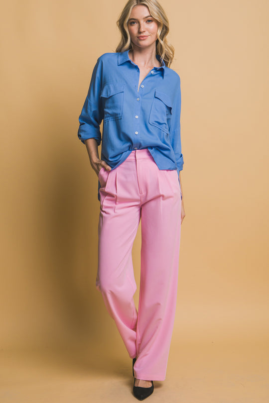 Blusa Overzise Con Bolsillos en Frente