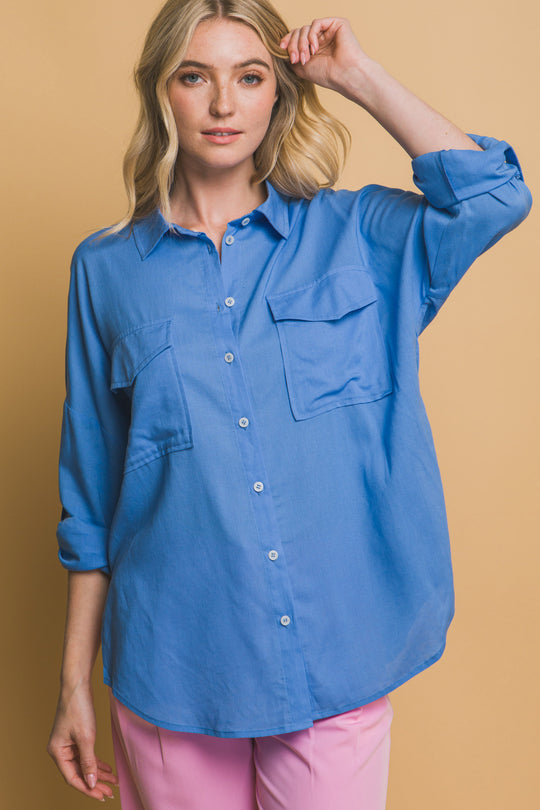 Blusa Overzise Con Bolsillos en Frente