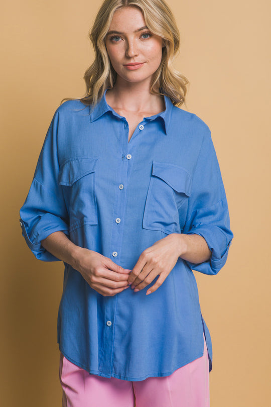 Blusa Overzise Con Bolsillos en Frente