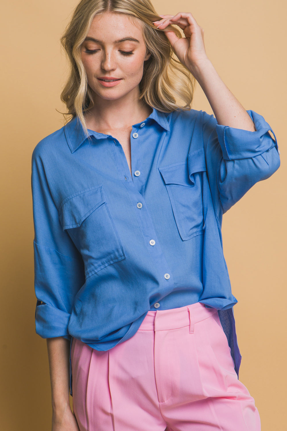 Blusa Overzise Con Bolsillos en Frente