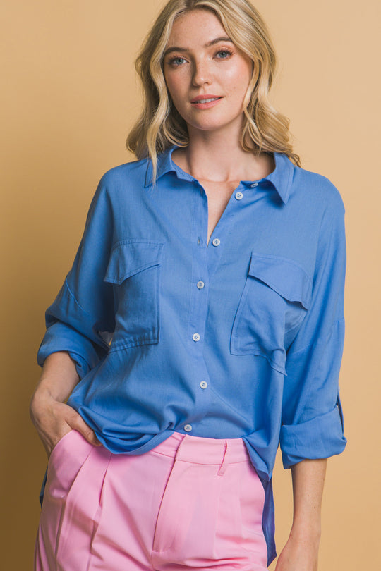 Blusa Overzise Con Bolsillos en Frente