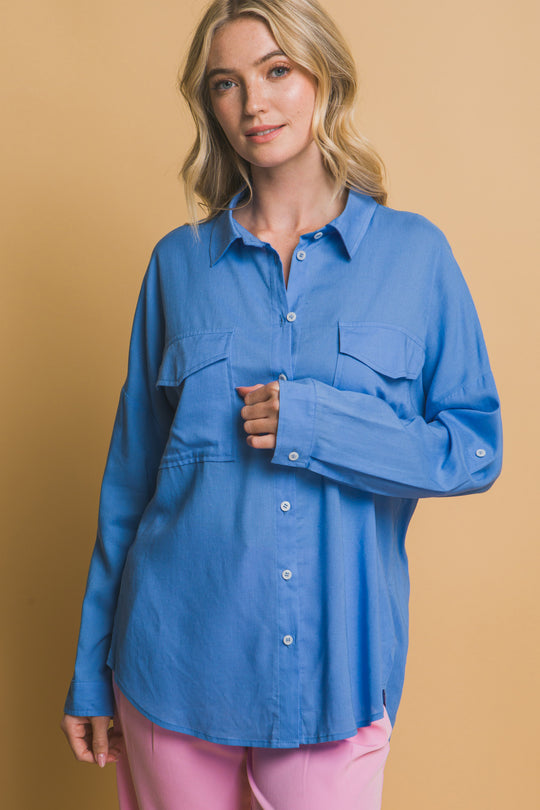 Blusa Overzise Con Bolsillos en Frente