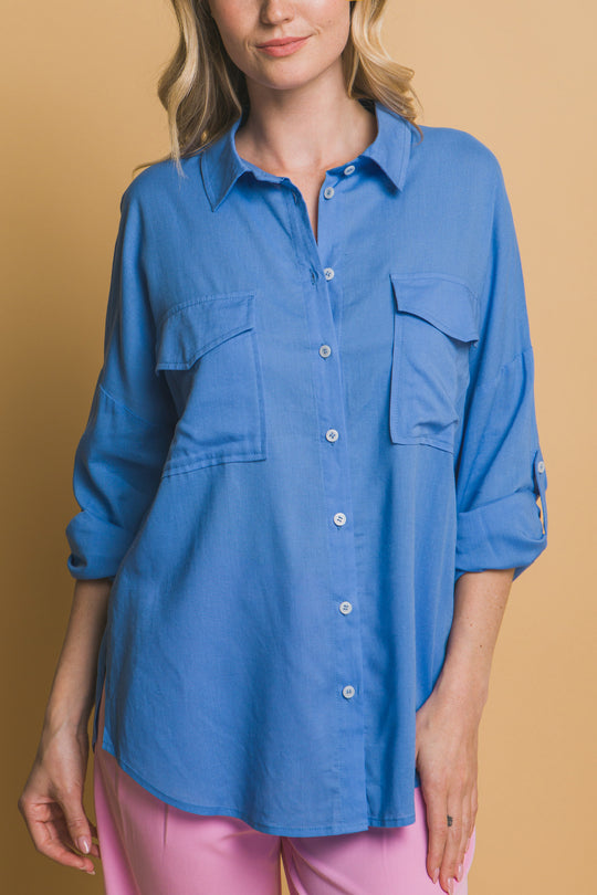 Blusa Overzise Con Bolsillos en Frente