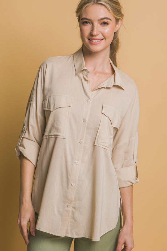 Blusa Overzise Con Bolsillos en Frente