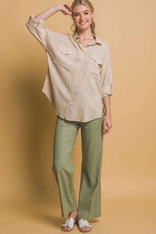 Blusa Overzise Con Bolsillos en Frente