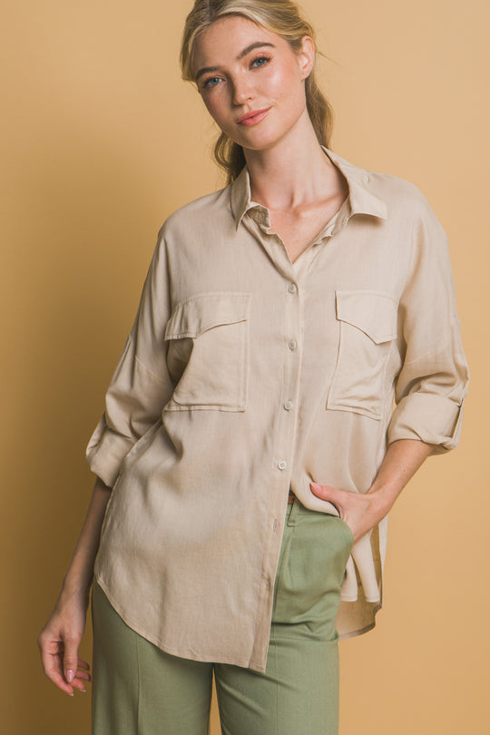 Blusa Overzise Con Bolsillos en Frente
