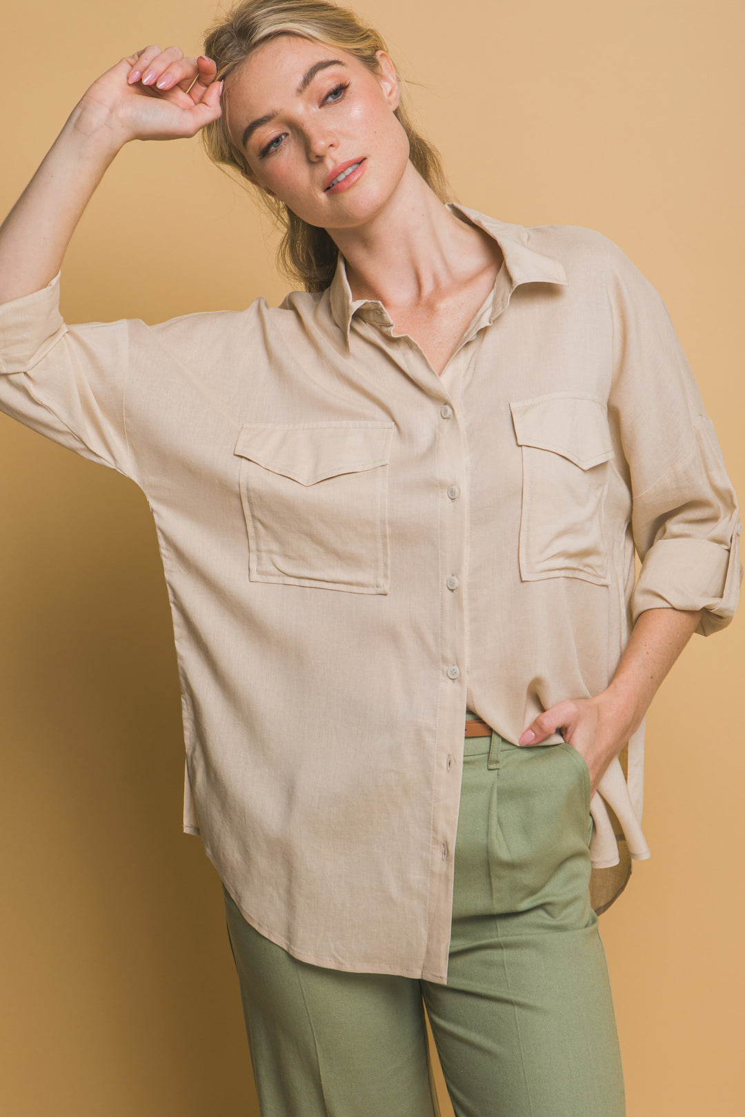 Blusa Overzise Con Bolsillos en Frente
