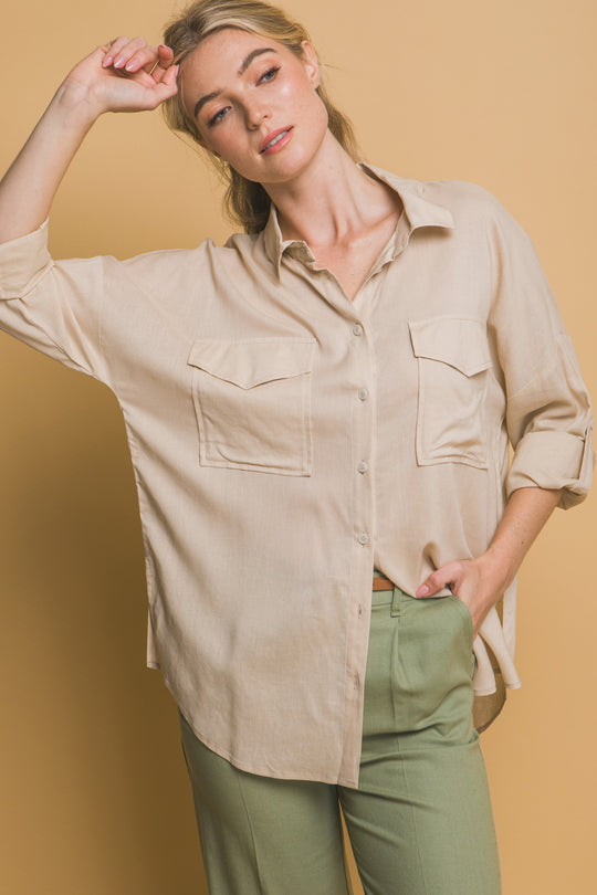 Blusa Overzise Con Bolsillos en Frente