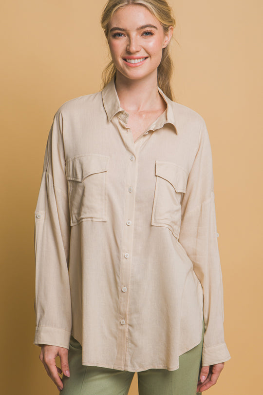 Blusa Overzise Con Bolsillos en Frente