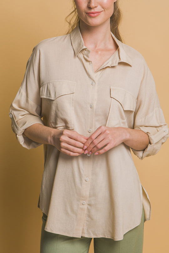 Blusa Overzise Con Bolsillos en Frente