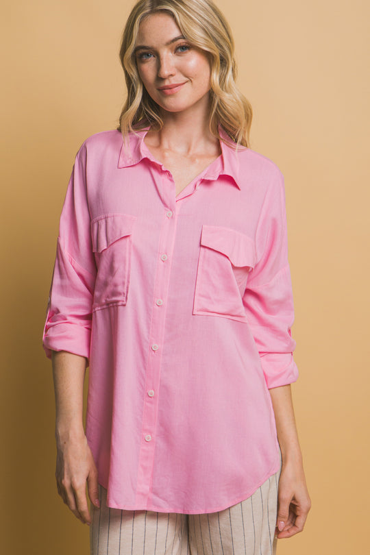 Blusa Overzise Con Bolsillos en Frente