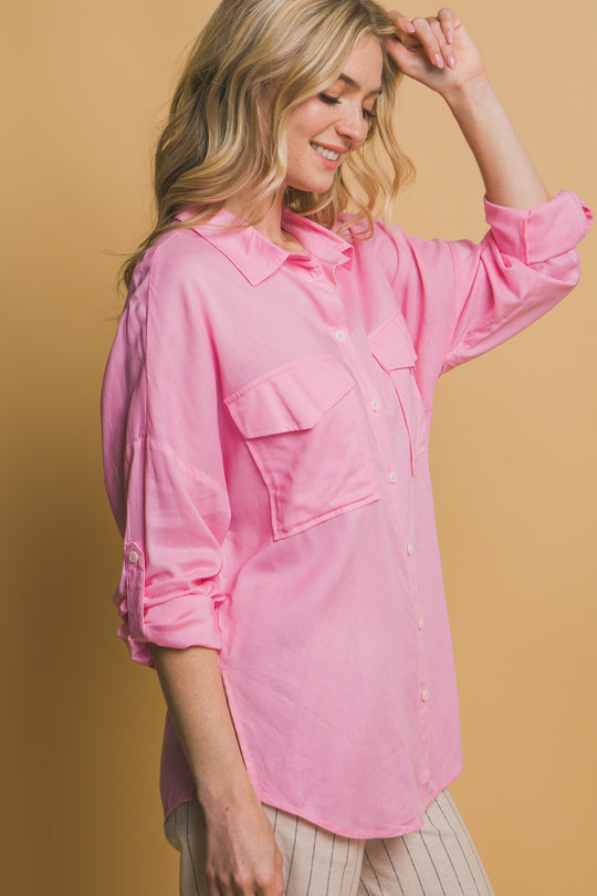 Blusa Overzise Con Bolsillos en Frente
