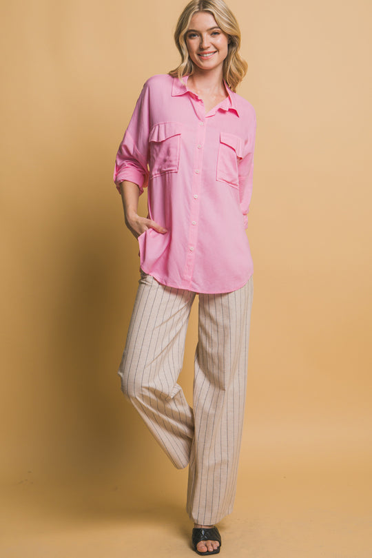 Blusa Overzise Con Bolsillos en Frente