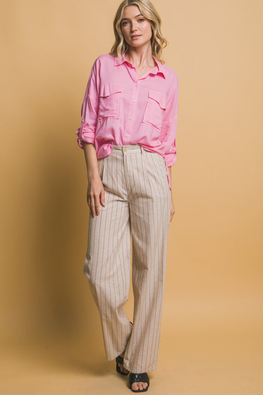 Blusa Overzise Con Bolsillos en Frente