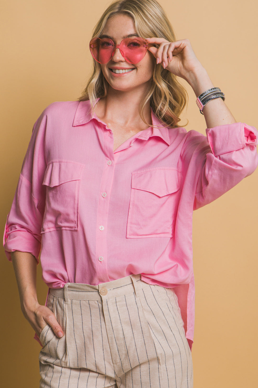 Blusa Overzise Con Bolsillos en Frente