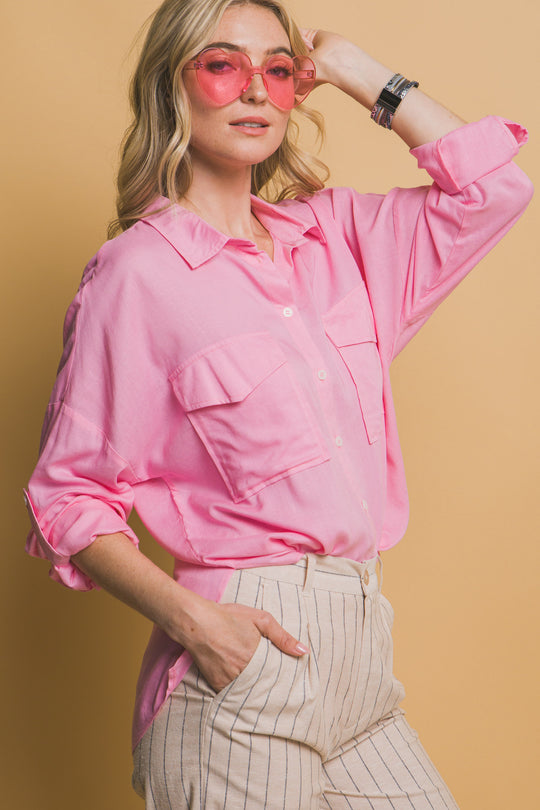 Blusa Overzise Con Bolsillos en Frente
