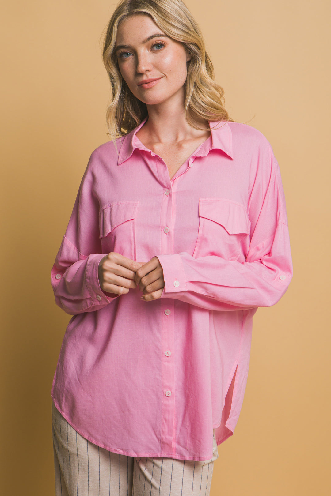 Blusa Overzise Con Bolsillos en Frente