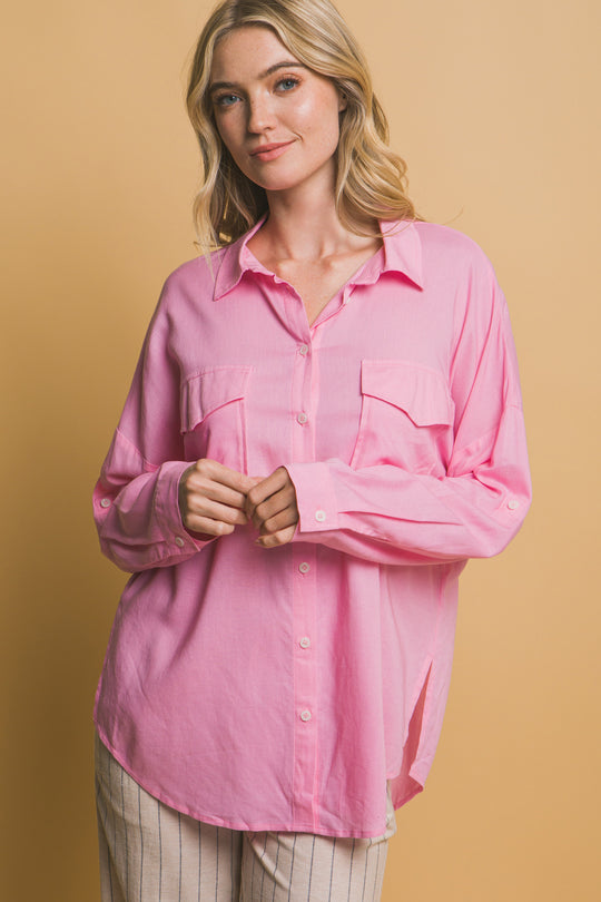 Blusa Overzise Con Bolsillos en Frente