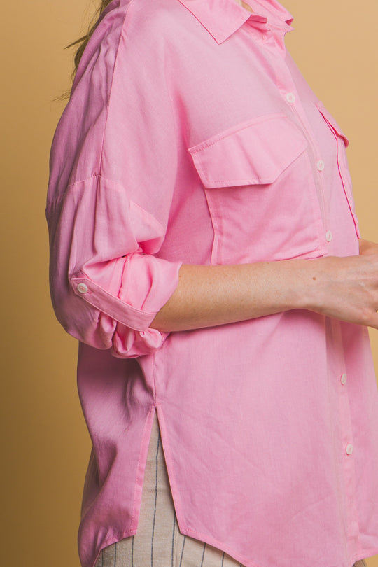 Blusa Overzise Con Bolsillos en Frente