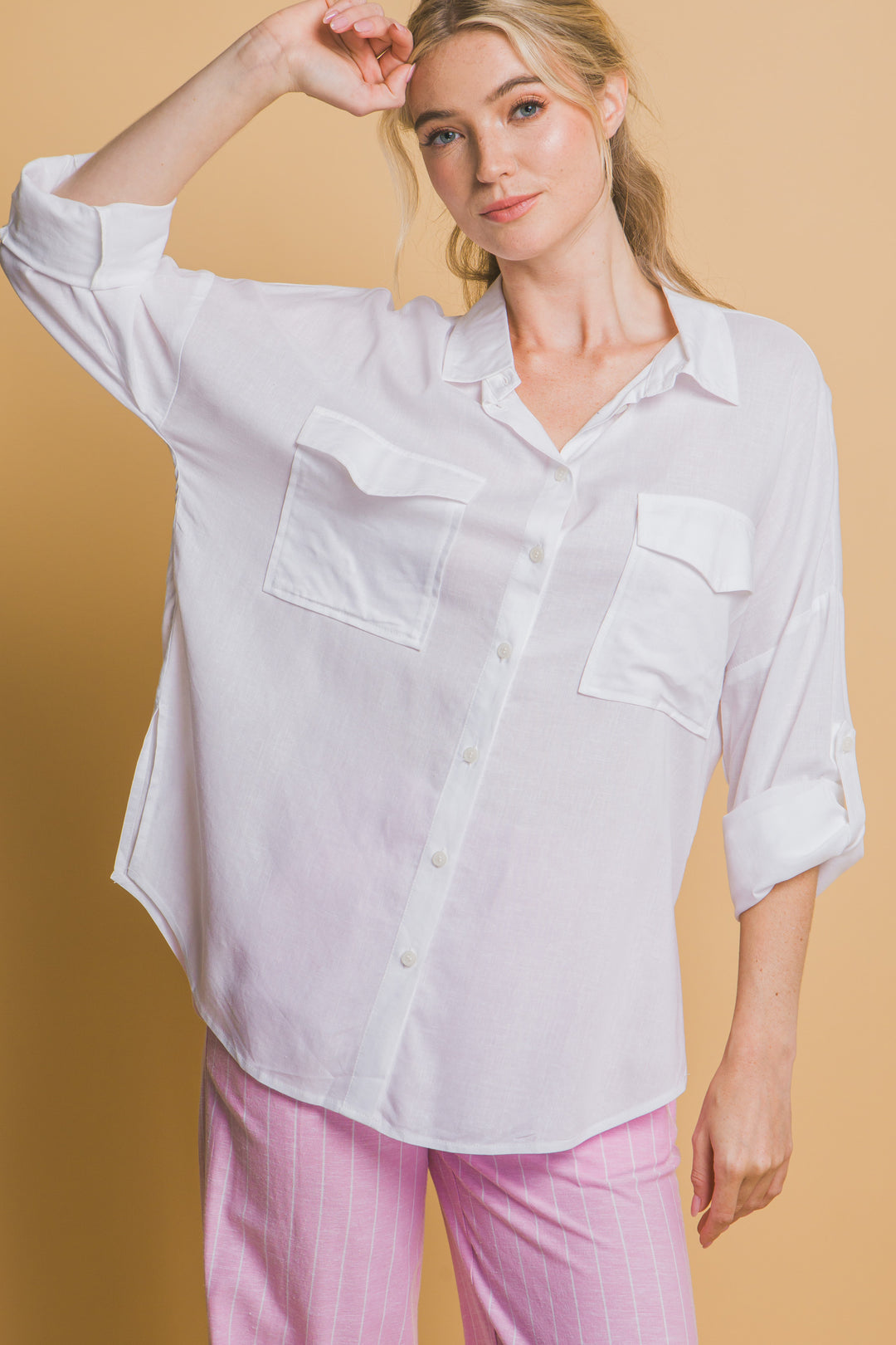 Blusa Overzise Con Bolsillos en Frente