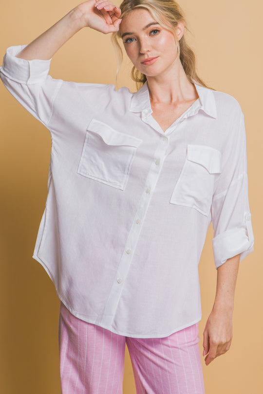 Blusa Overzise Con Bolsillos en Frente