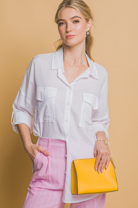 Blusa Overzise Con Bolsillos en Frente