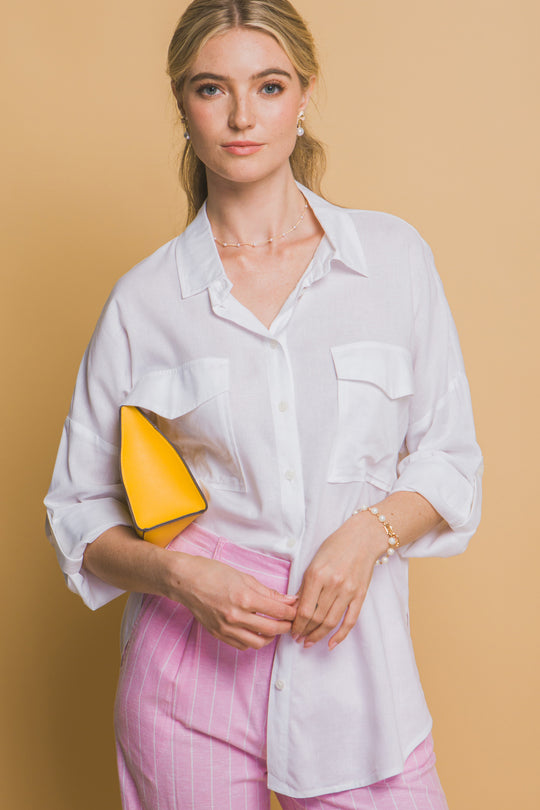 Blusa Overzise Con Bolsillos en Frente
