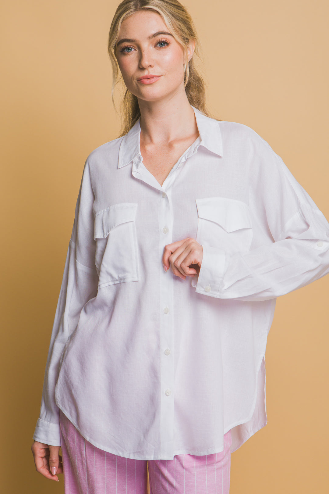 Blusa Overzise Con Bolsillos en Frente