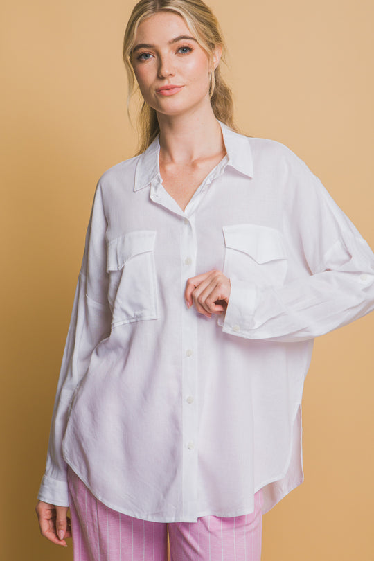 Blusa Overzise Con Bolsillos en Frente