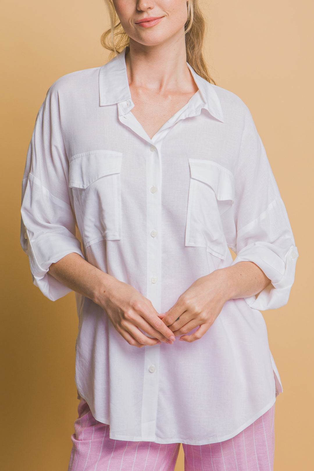Blusa Overzise Con Bolsillos en Frente