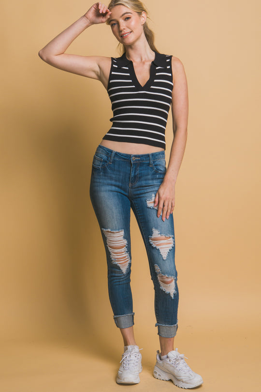 Blusa de Rayas Sin Mangas