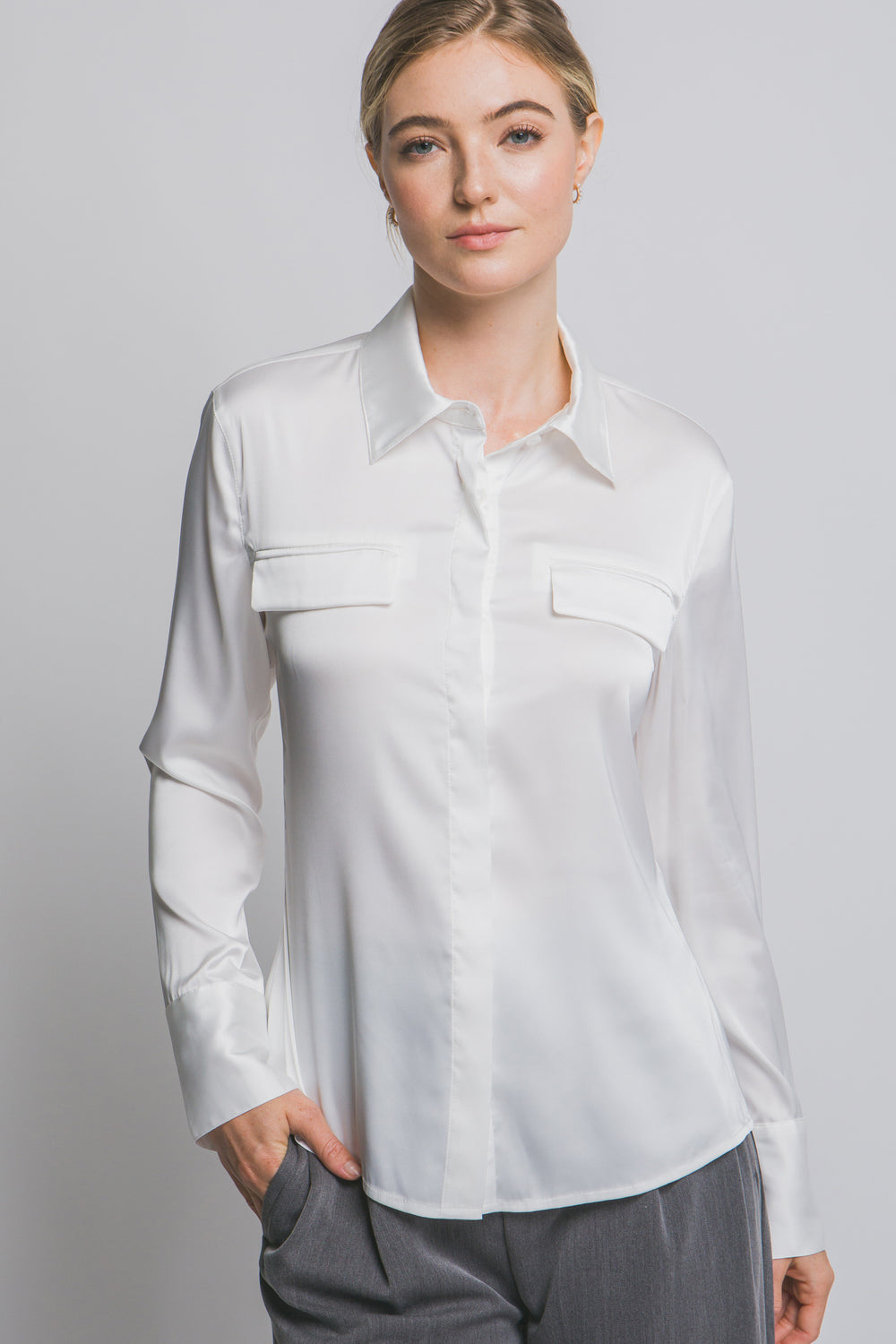 Blusa Hem Satinada Elegante Para Mujer