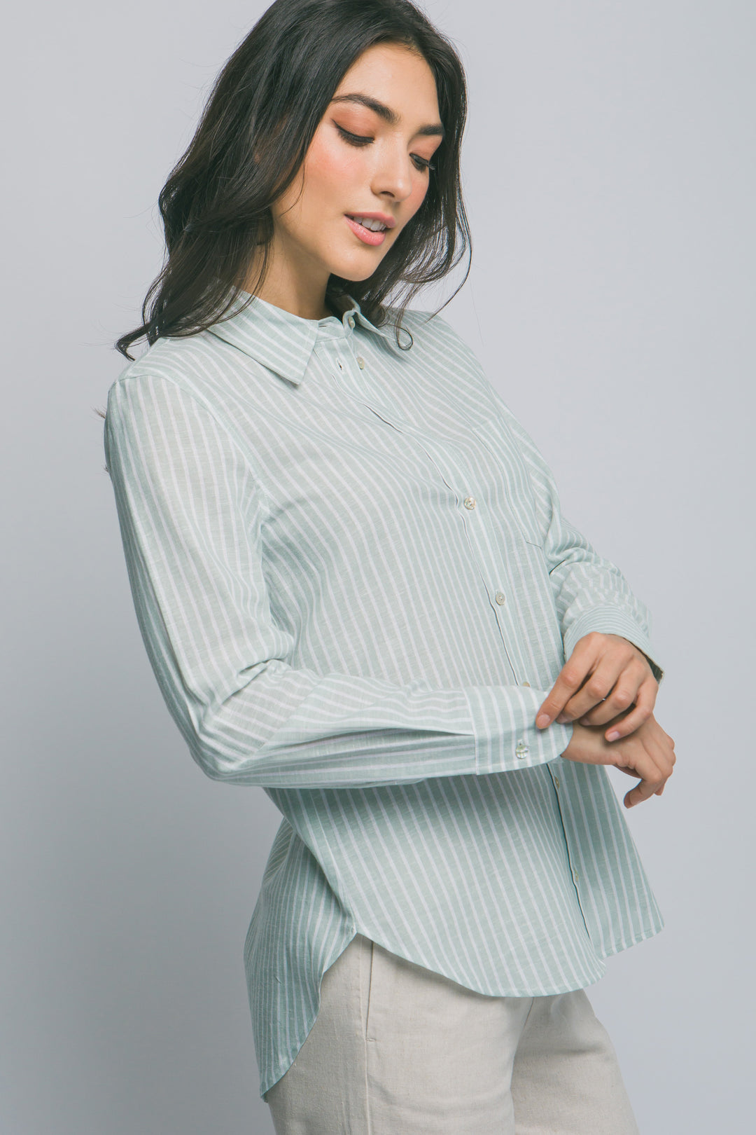 “Blusa Camisera de Rayas Para Mujer
