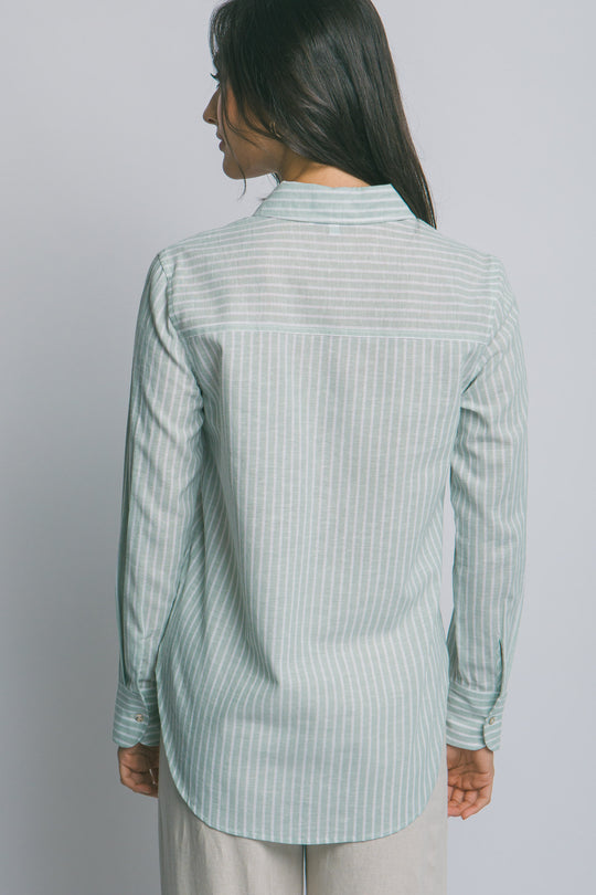 “Blusa Camisera de Rayas Para Mujer