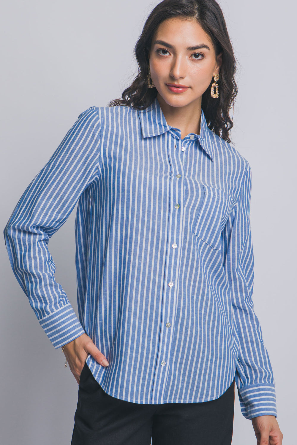 “Blusa Camisera de Rayas Para Mujer