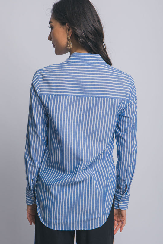 “Blusa Camisera de Rayas Para Mujer