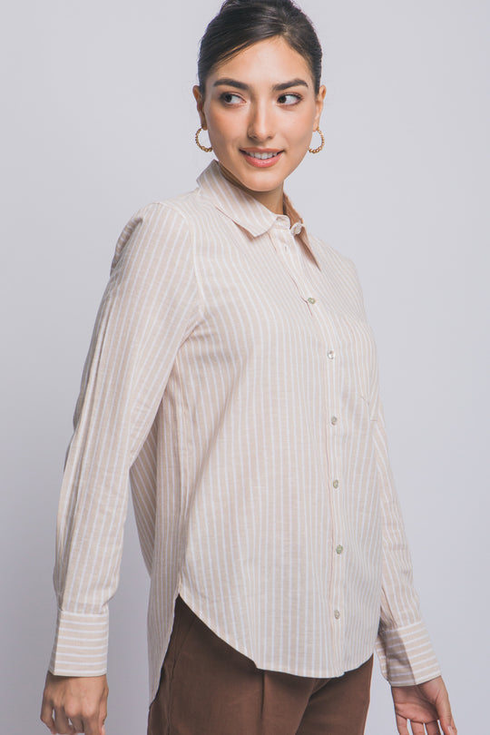 “Blusa Camisera de Rayas Para Mujer