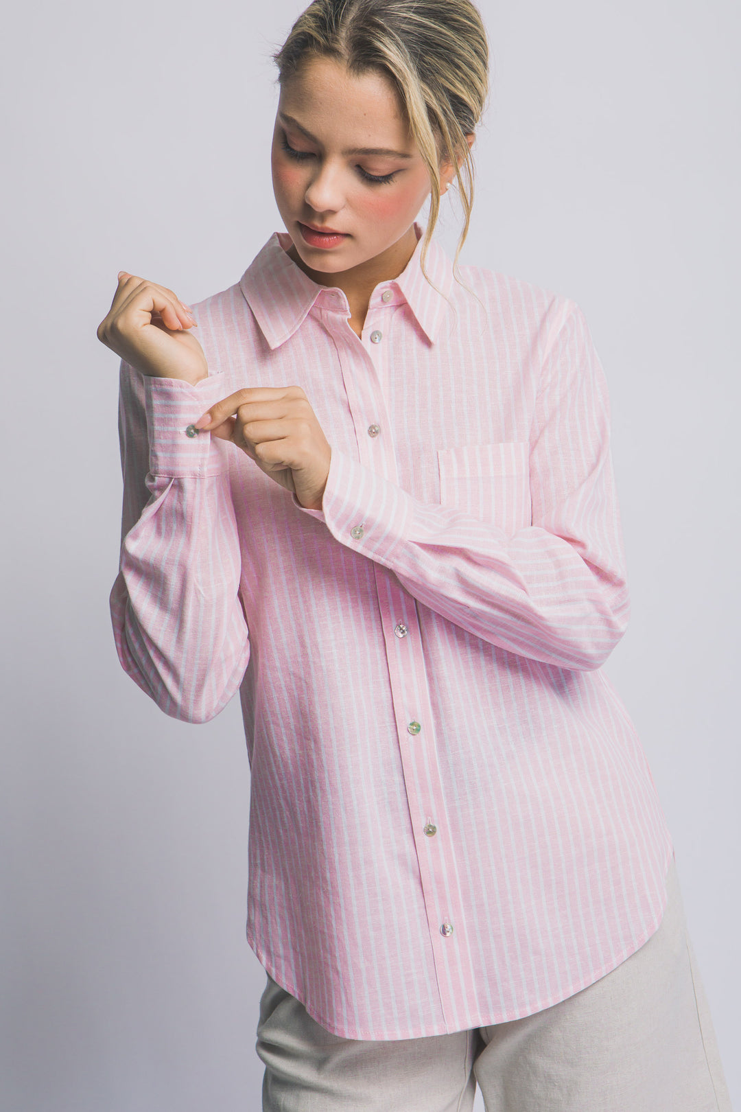 “Blusa Camisera de Rayas Para Mujer