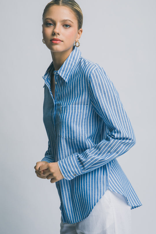 “Blusa Camisera de Rayas Para Mujer