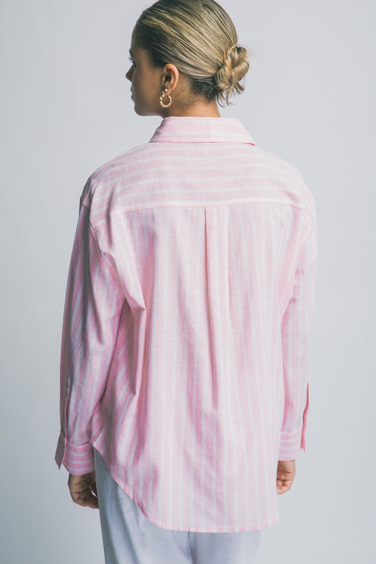Camisa de Manga Larga para Mujer con Estampado de Rayas y Cuello Clásico