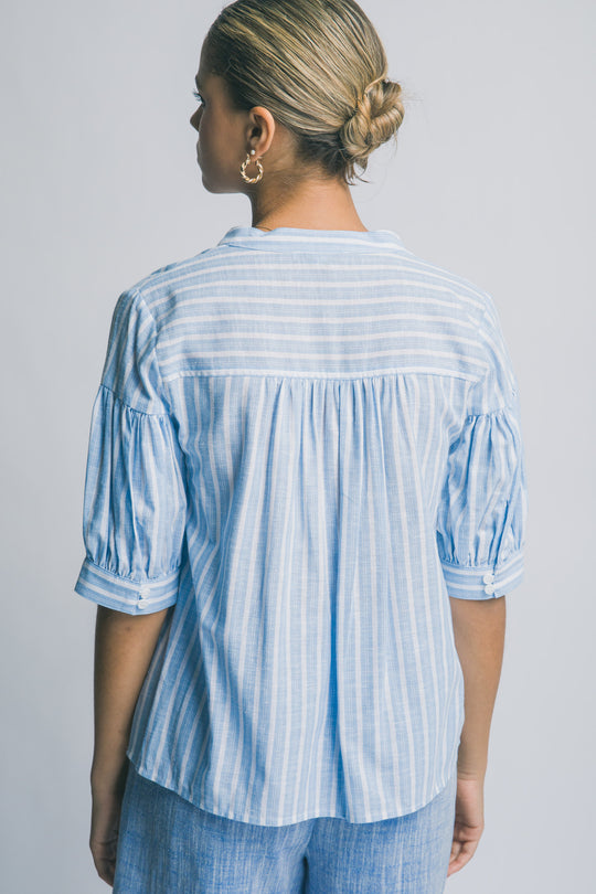 Blusa de Rayas Verticales para Mujer - Manga Media y Cuello V