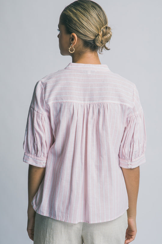 Blusa de Rayas Verticales para Mujer - Manga Media y Cuello V