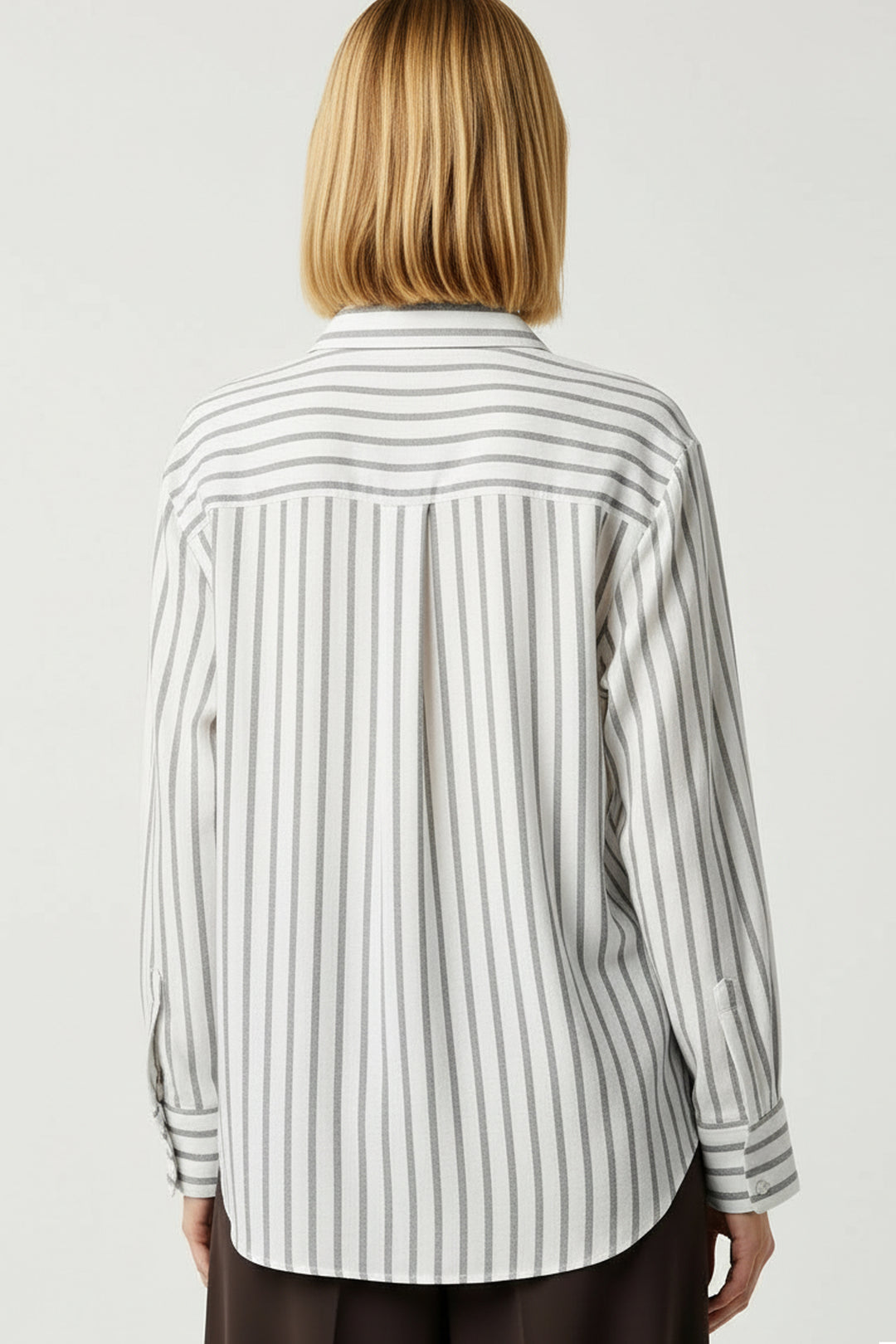 Camisa de Manga Larga para Mujer con Estampado de Rayas y Cuello Clásico